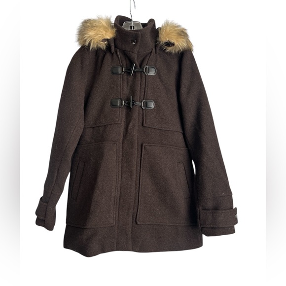 Coffee Shop Brown Coat with Faux Fur Hood - SZ: S NWOT - Picture 1 of 8